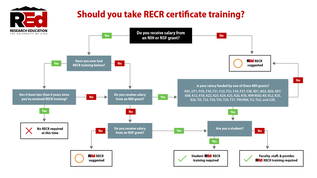 a flowchart showing detail of the paths and endpoints of the preceding RECR training survey.